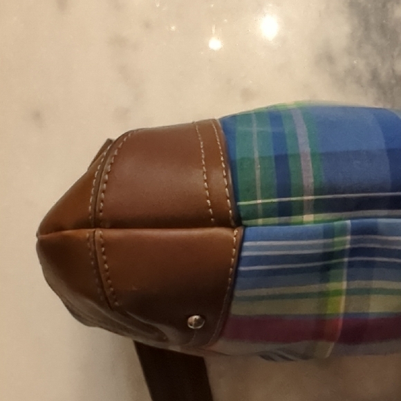 Chaps Ralph Lauren Luxemberg Blue Madras Plaid Shoulder Bag - Picture 7 of 16